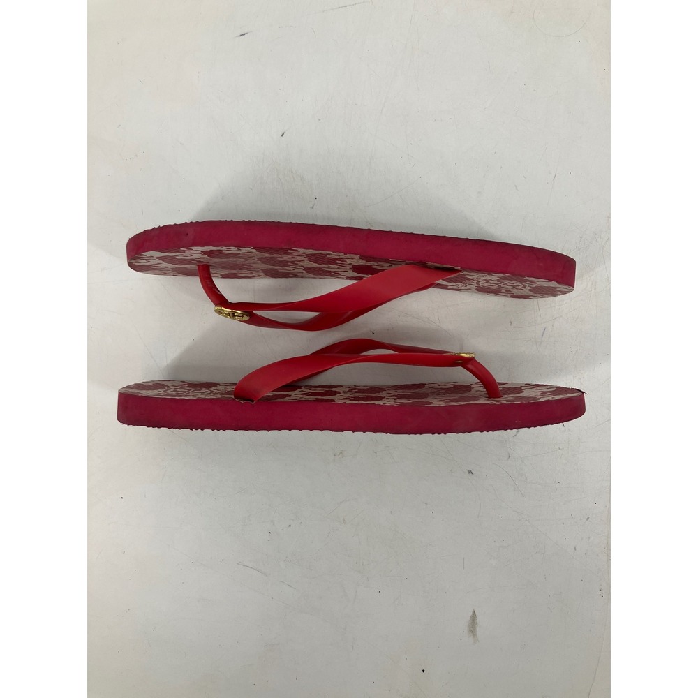 Tory Burch Flip Flops Womens Red White Excellent Floral Logo Medallion Sandals 6 - Picture 4 of 8